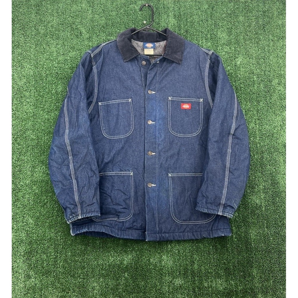Vintage Dickies Denim Blanket Lined  Chore Jacket Corduroy Collar Size Large